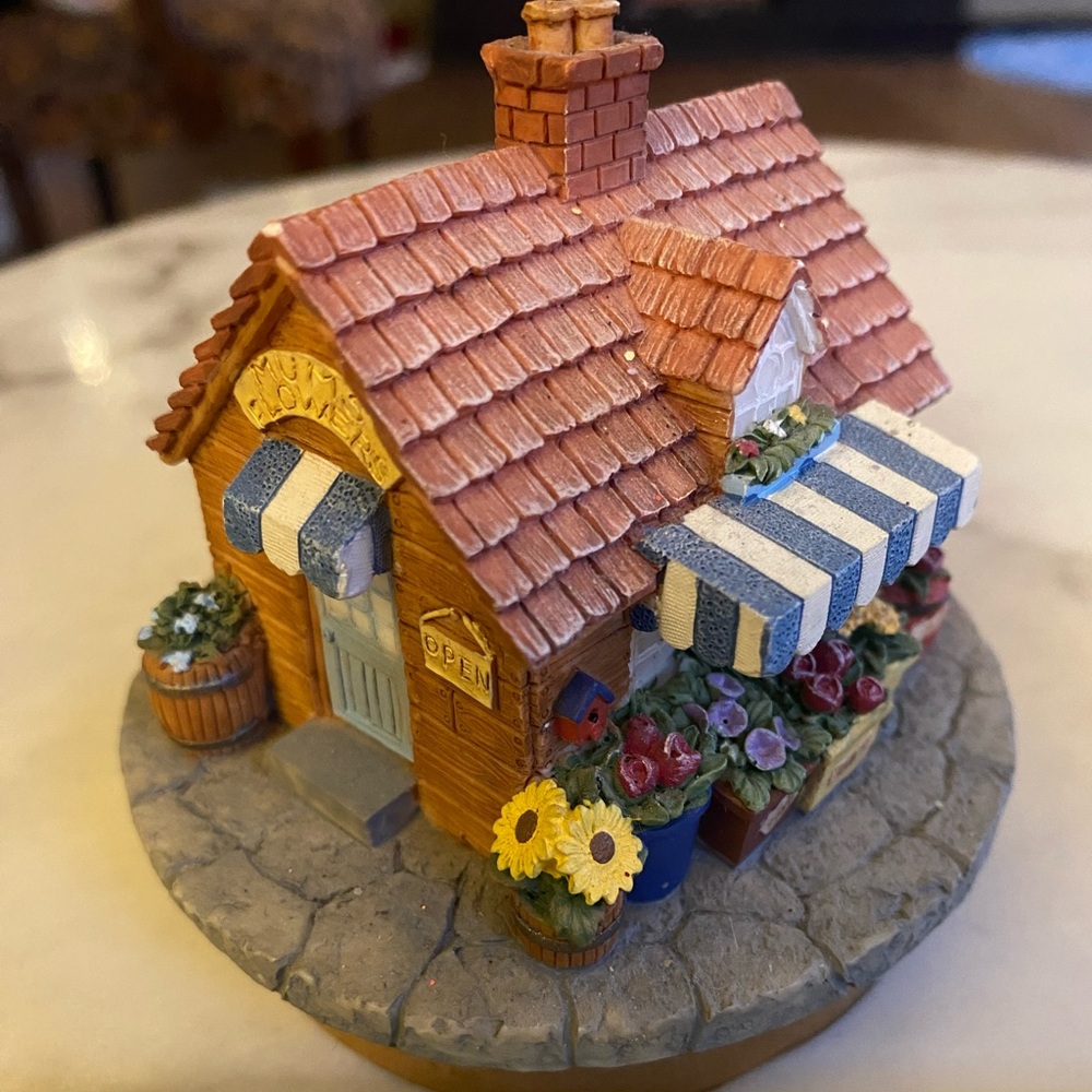 Charming Miniature Cottage with Flowers Candle Topper